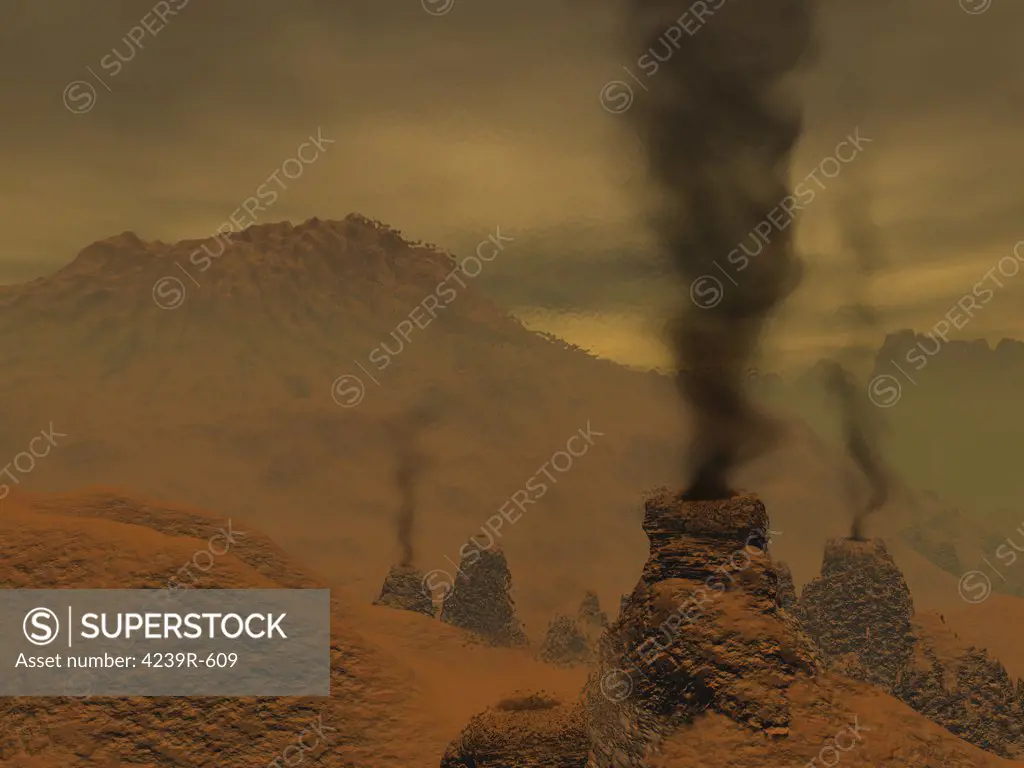 Artist's concept of volcanic activity on the surface of Venus