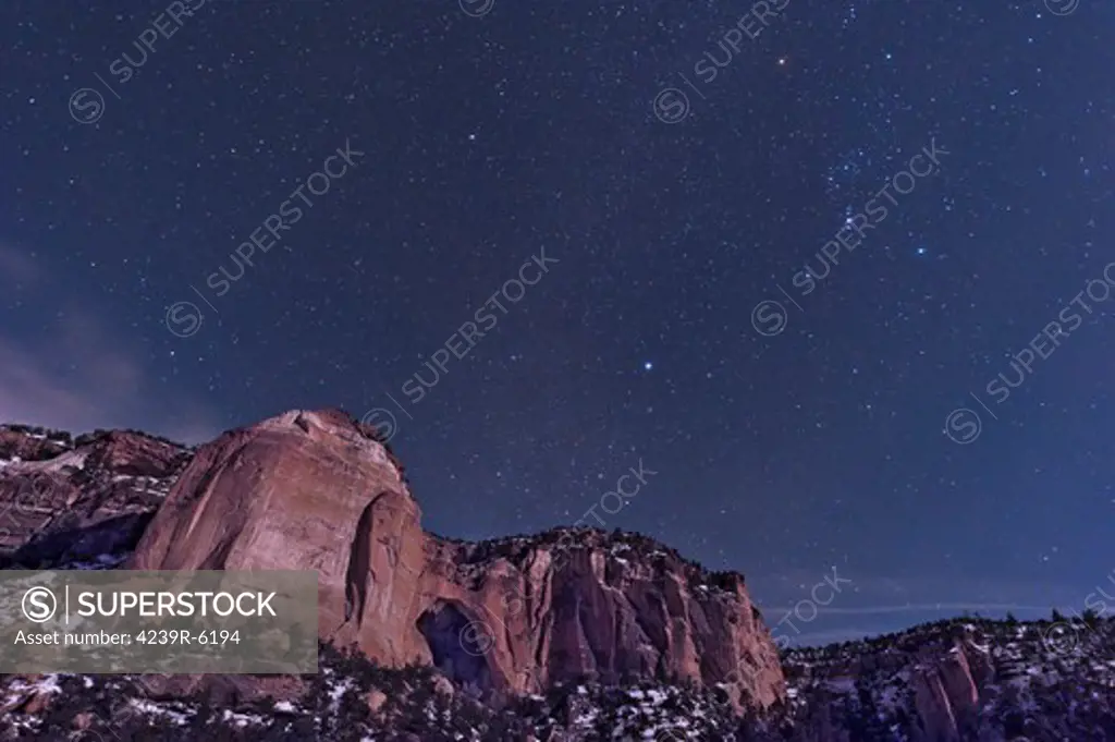 La Ventana arch with the Orion constellation rising above.