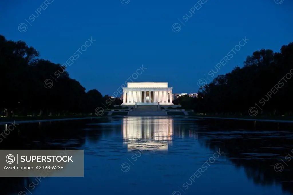 Lincoln Memorial reflection in pool, Washinton D.C., USA.