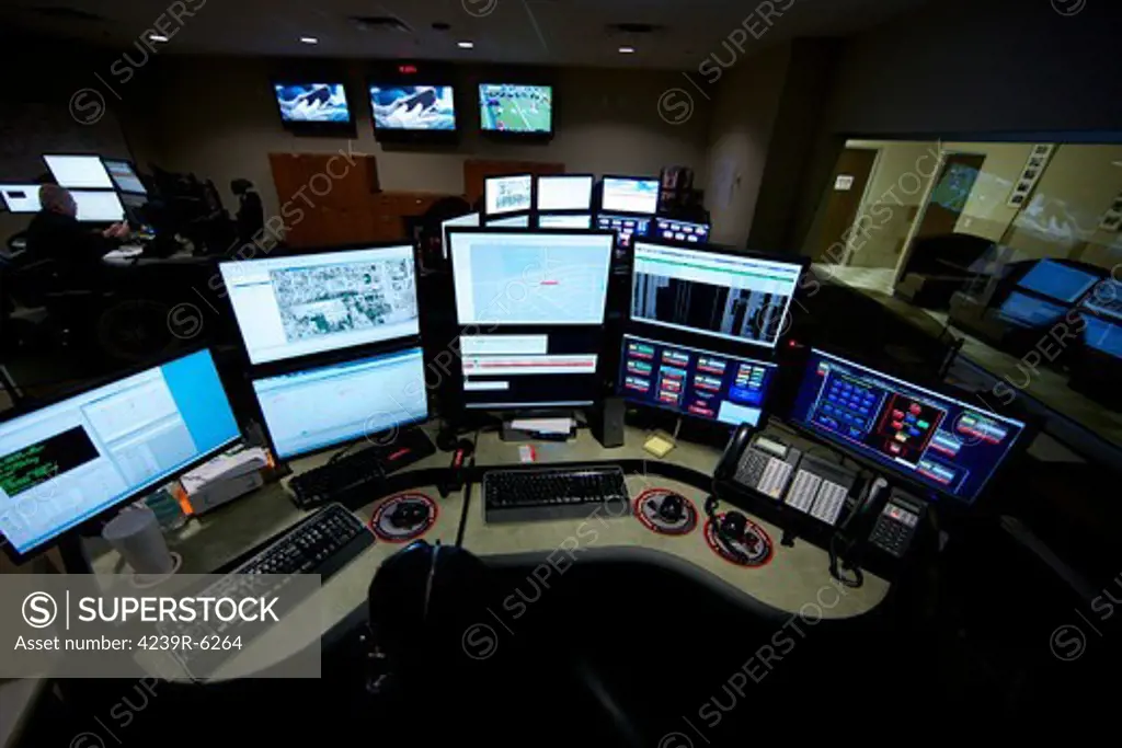Control room center for emergency service dispatch.