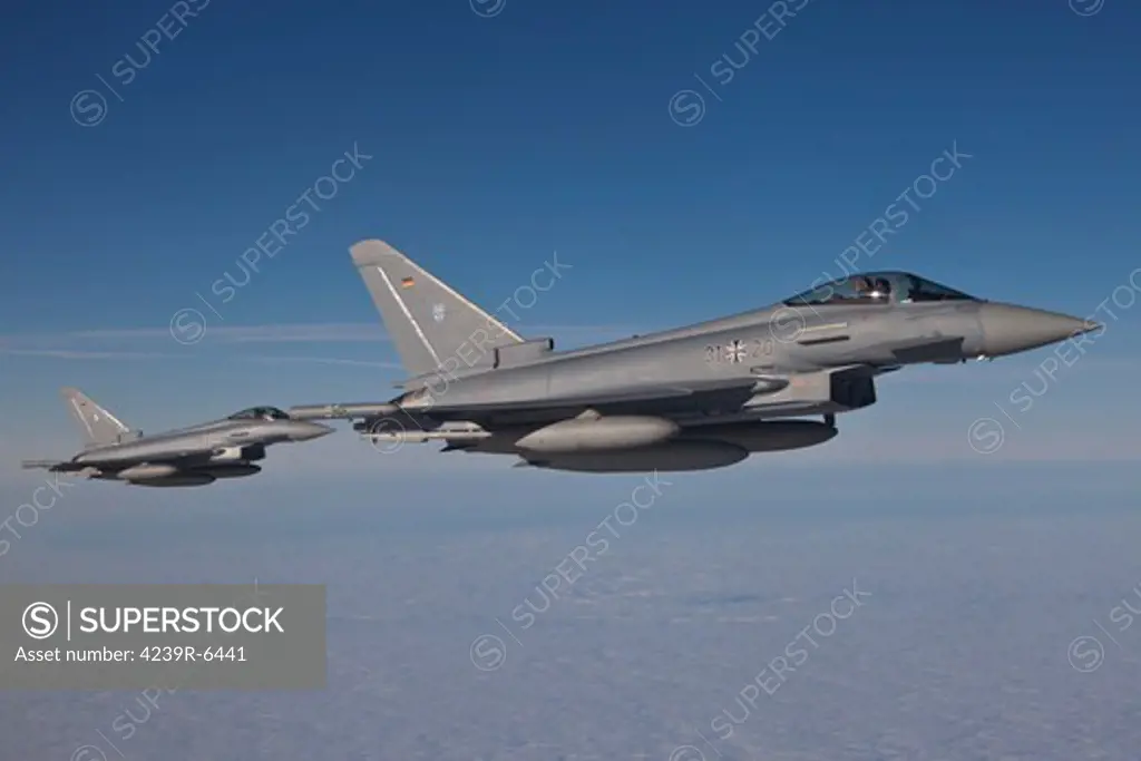 Pair of Eurofighter Typhoon aircraft of the German Air Force.