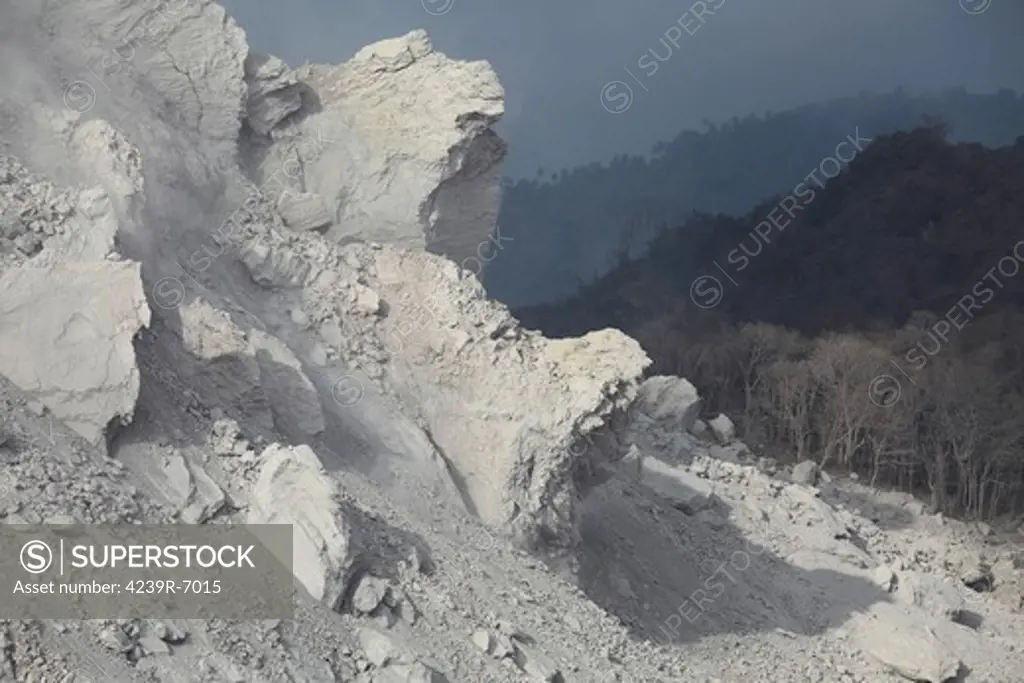 December 1, 2012 - Extrusion lobes on flank of Rerombola lava dome of Paluweh volcano, Flores, Indonesia.