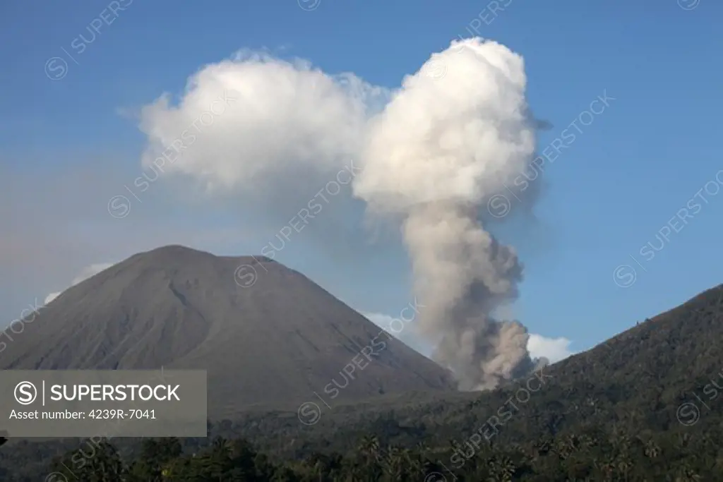 December 8, 2012 - Weak ash and steam cloud rising from Tompaluan crater (Kawah Tompaluan) at Lokon-Empung volcano, Sulawesi, Indonesia. Tompaluan crater lies on the saddle between older Lokon and Empung volcanoes and is the only crater active since 1829.