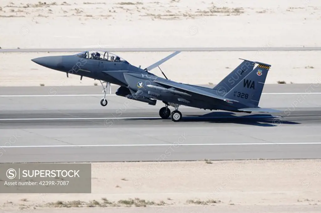 November 11, 2012 - An F-15C Eagle landing on the runway at Nellis Air Force Base, Nevada.