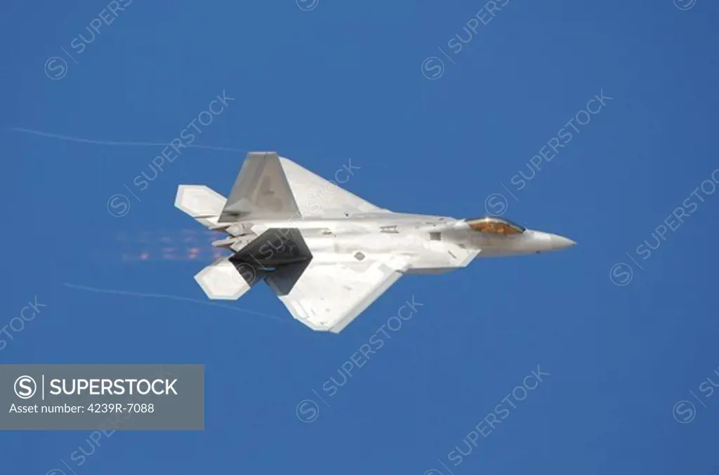 November 11, 2012 - An F-22 Raptor in flight over Nellis Air Force Base, Nevada.