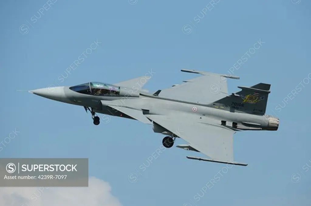 March 29, 2013 - A Saab JAS 39 Gripen C of the Royal Thai Air Force in flight over Langkawi Airport, Malaysia.