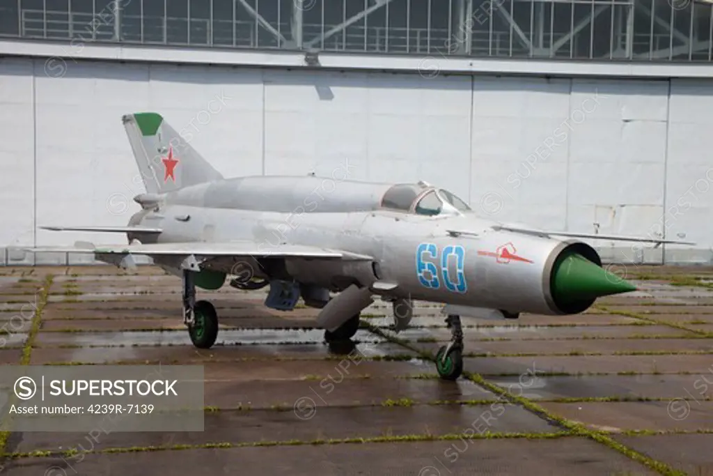 A preserved MiG-21SMT at the former Russian 16th Air Army base, Altenburg Airfield, Germany.