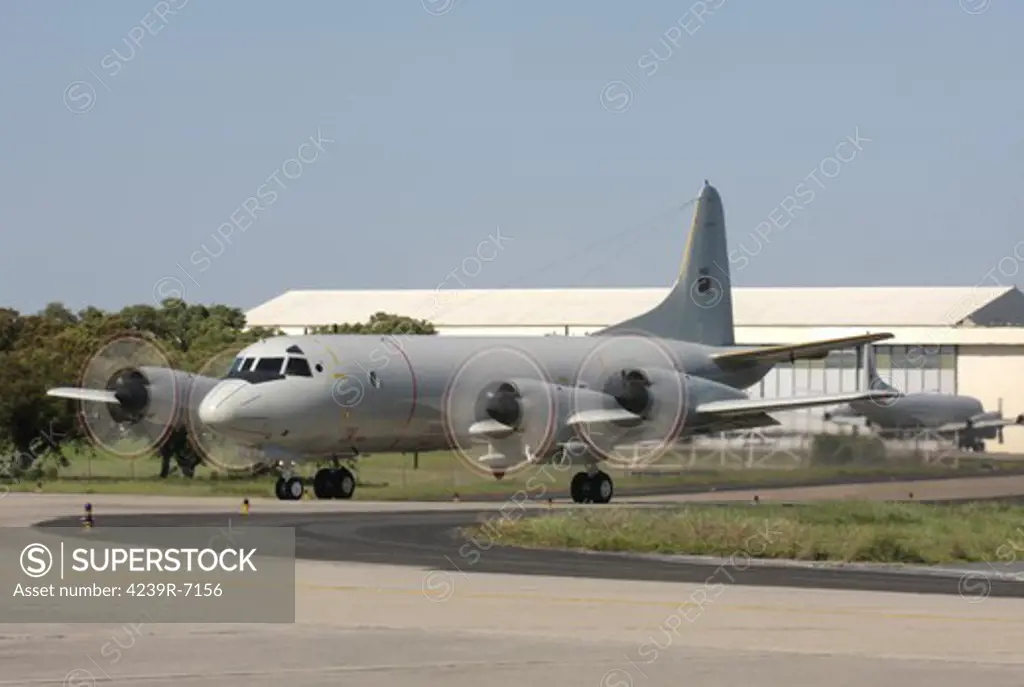 A P-3C Orion of the Portuguese Air Force taxiing at Beja Air Base, Portugal.