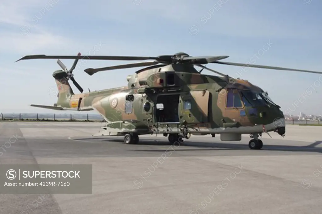 An EH101 utility helicopter of the Portuguese Air Force, Montijo Air Base, Portugual.