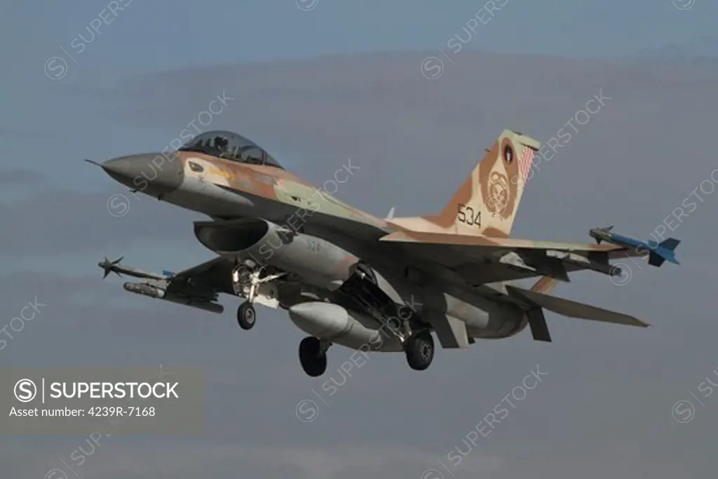 An F-16C Barak of the Israeli Air Force landing at Hatzor Air Force Base, Israel.