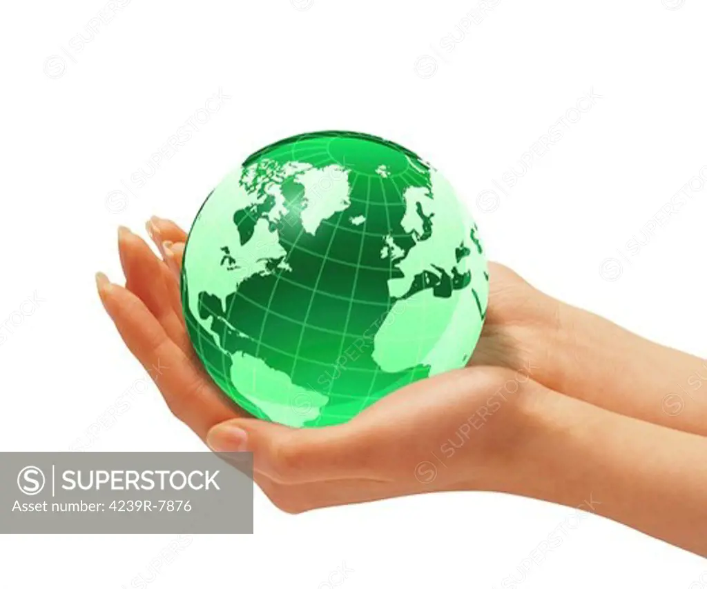Woman's hands holding an Earth globe.