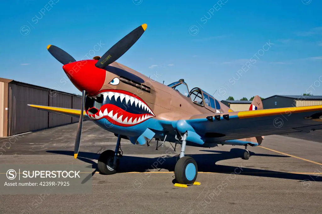Curtiss P-40E Warhawk on display at the Warhawk Air Museum, Nampa, Idaho.