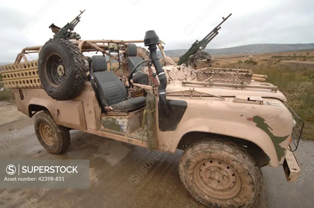 A Pink Panther Land Rover desert patrol vehicle used by the Special Air Service (SAS) of the British Army