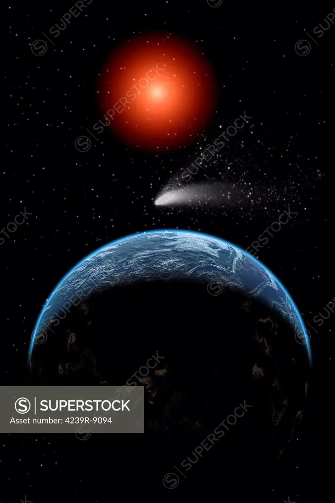 A comet passing the Earth on its return journey from around the Sun.