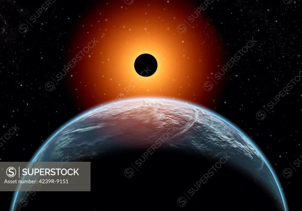 A total eclipse of the Sun as seen from being in Earth's orbit.