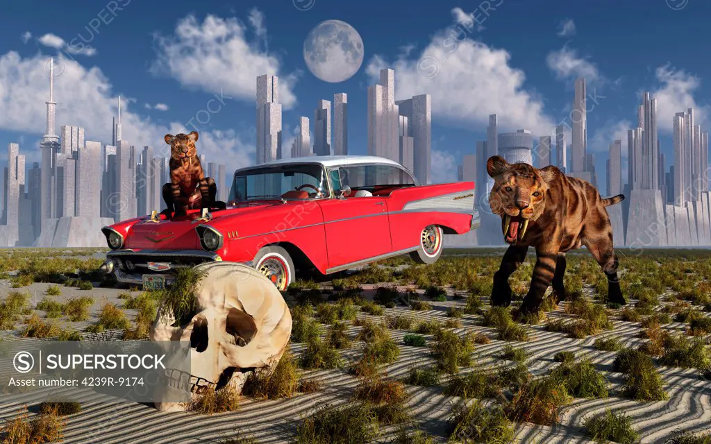 Sabre-toothed tigers from the Pleistocene Era find a 1950's American Chevrolet and signs of an advanced civilization.