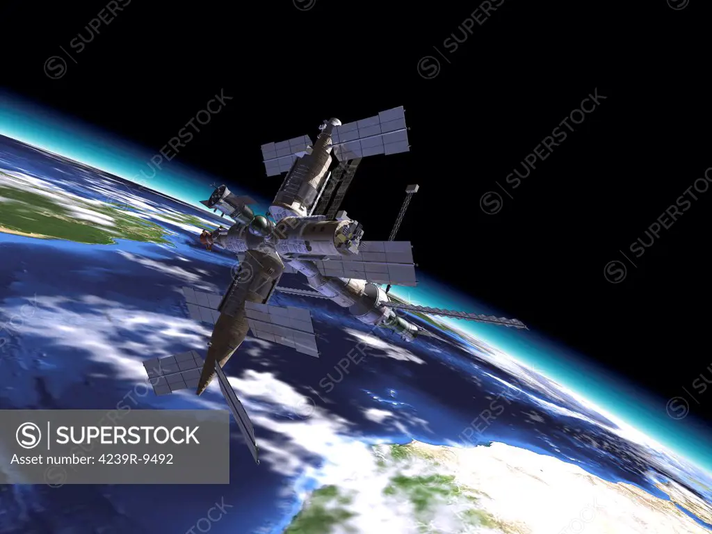 Mir Russian Space Station in orbit over Earth.