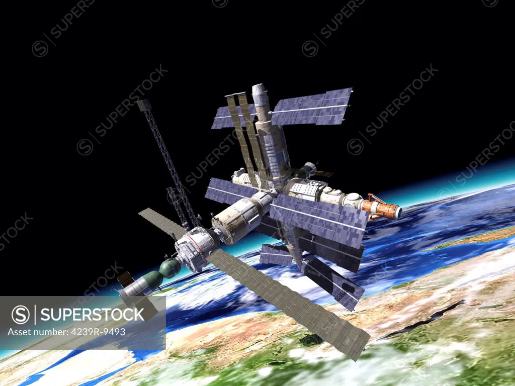 Space station in orbit around Earth.