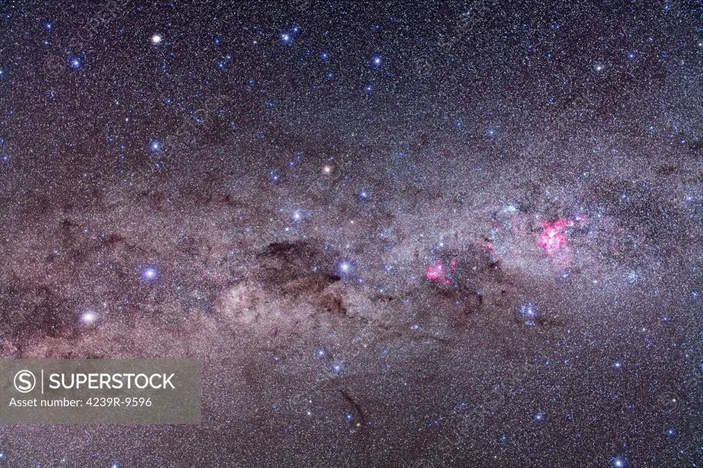 Area of southern Milky Way containing Eta Carinae, Crux and Alpha & Beta Centauri.