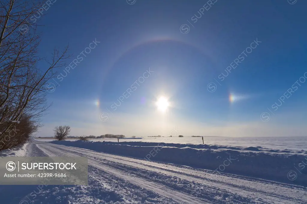 January 30, 2011 - Solar halo and sundogs in southern Alberta, Canada.