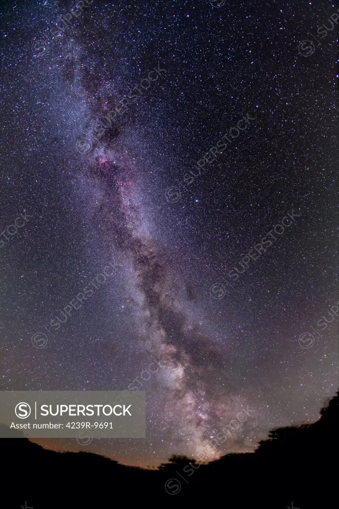 July 24, 2012 - The summer Milky Way (northern hemisphere) in southern Alberta, Canada. Sagittarius is on the southern horizon, the Summer Triangle at center, and Cassiopeia at top left.