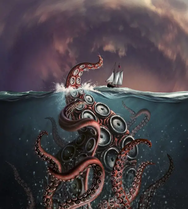 A fantastical depiction of the legendary Kraken.