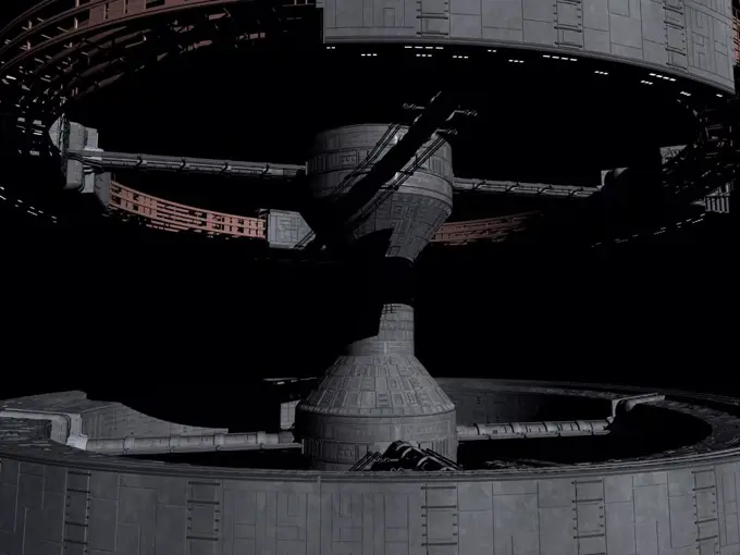 Close-up of space station from 2001: A Space Odyssey.