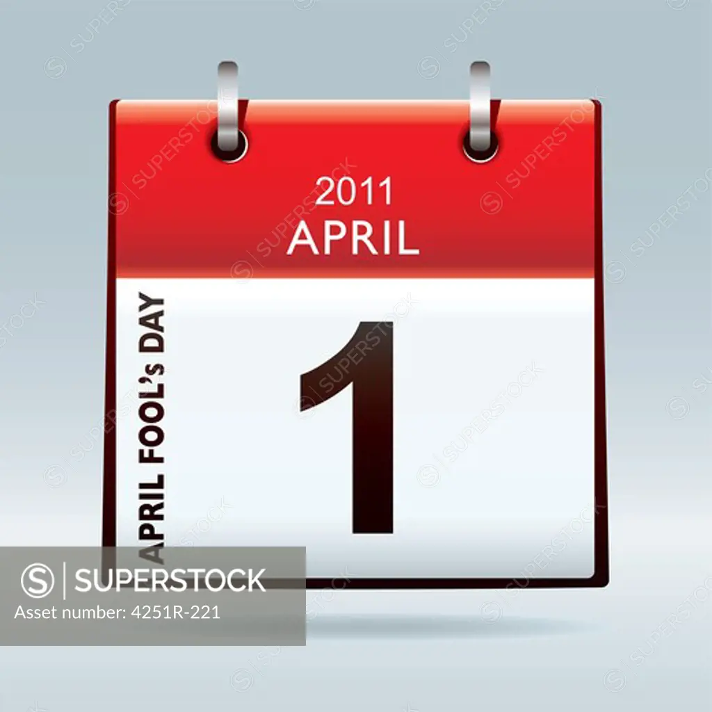 April fools day calendar icon with red banner and drop shadow background
