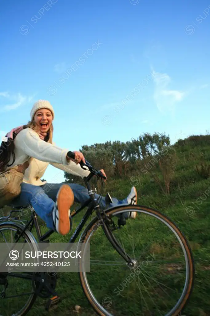 Woman bike nature