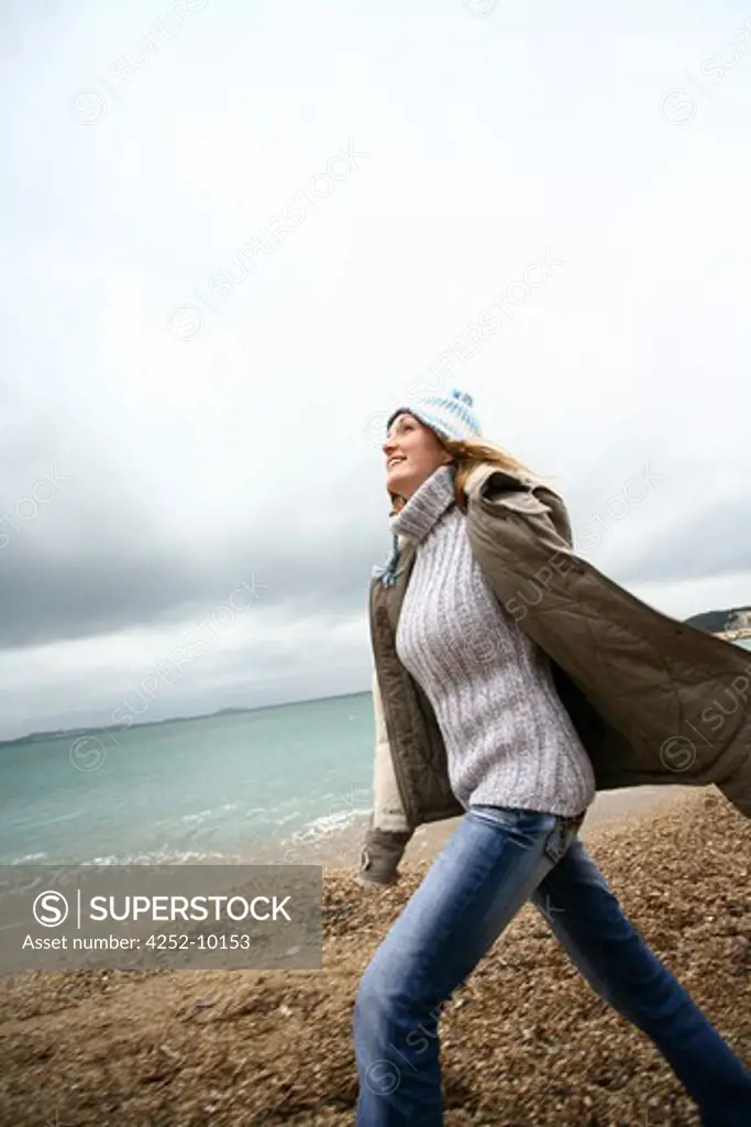 Woman beach winter