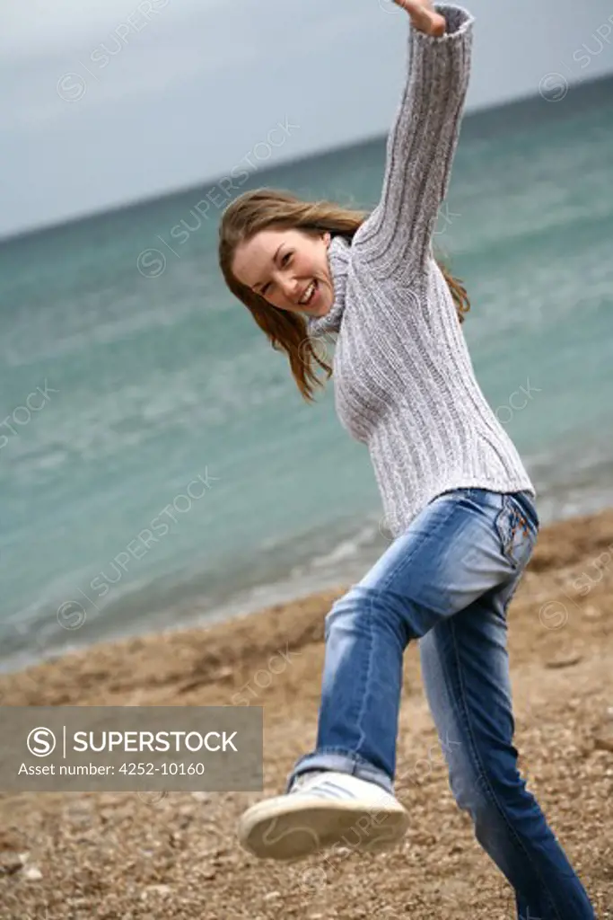 Woman beach balance