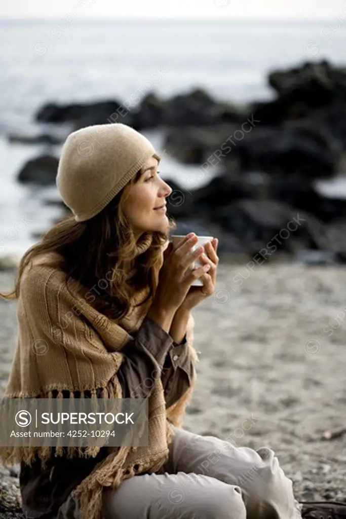 Woman beach winter