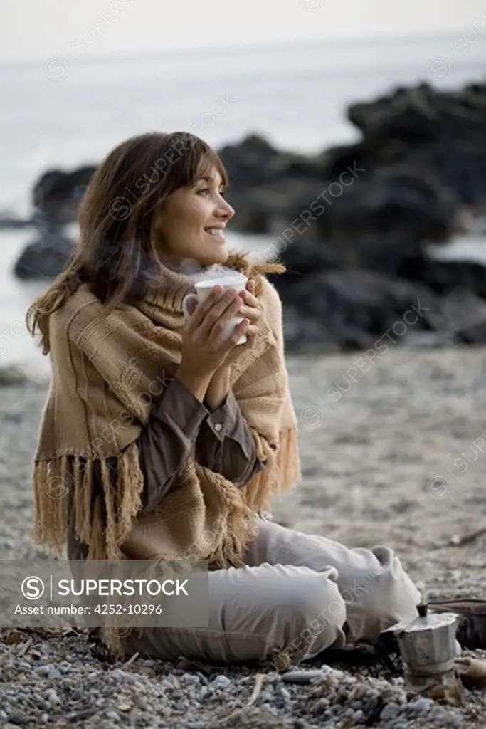 Woman beach winter