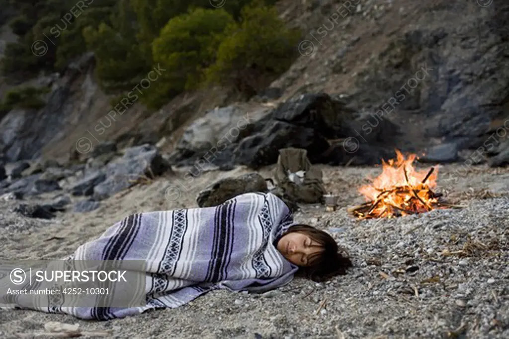 Woman campfire