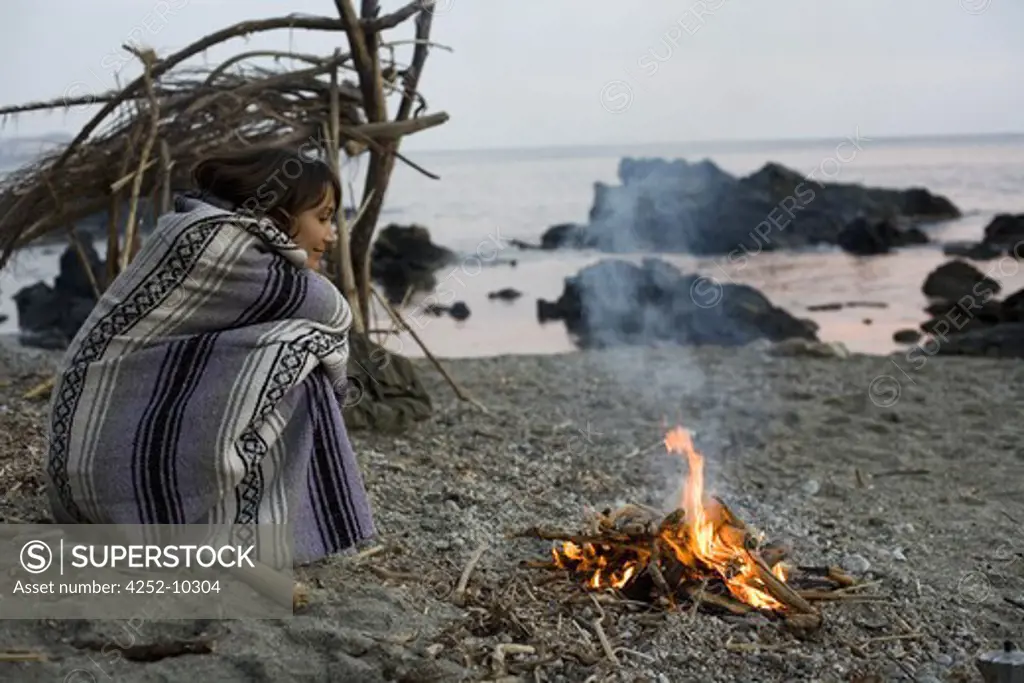 Woman campfire