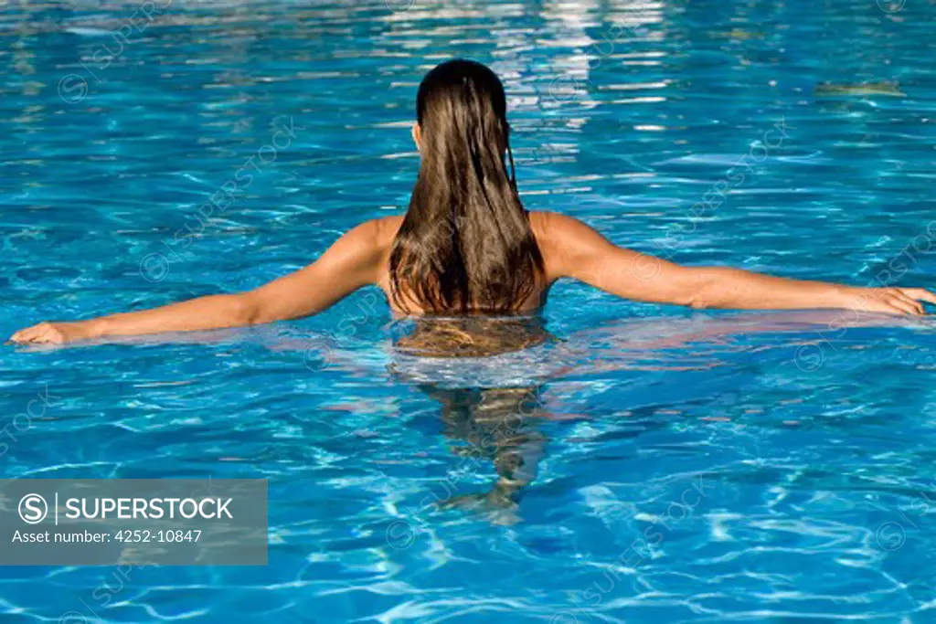 Woman swimming pool.