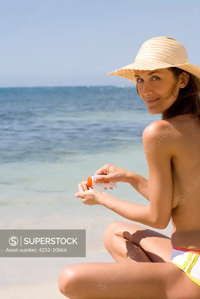 Woman sun cream.