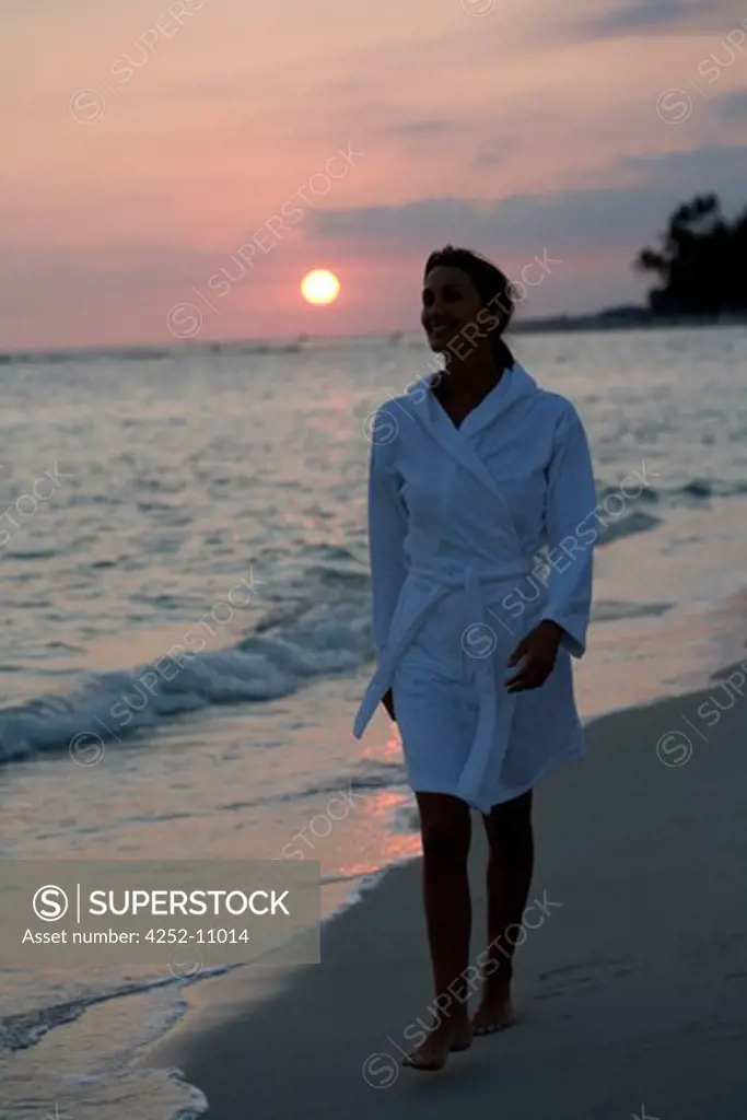 Woman beach bathrobe.