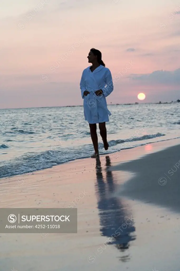 Woman beach bathrobe.