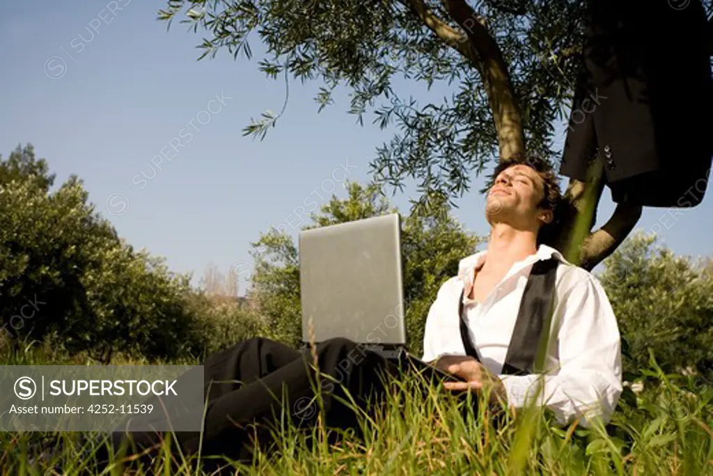 Man relaxing nature