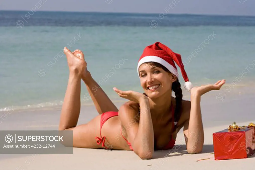 Woman christmas beach