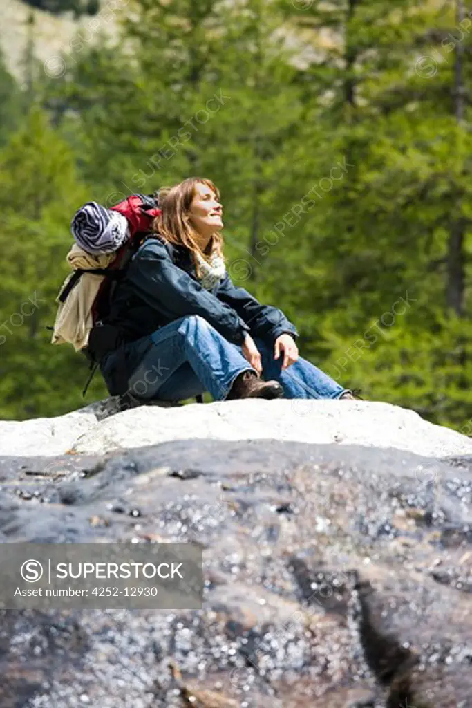 Woman hiking.