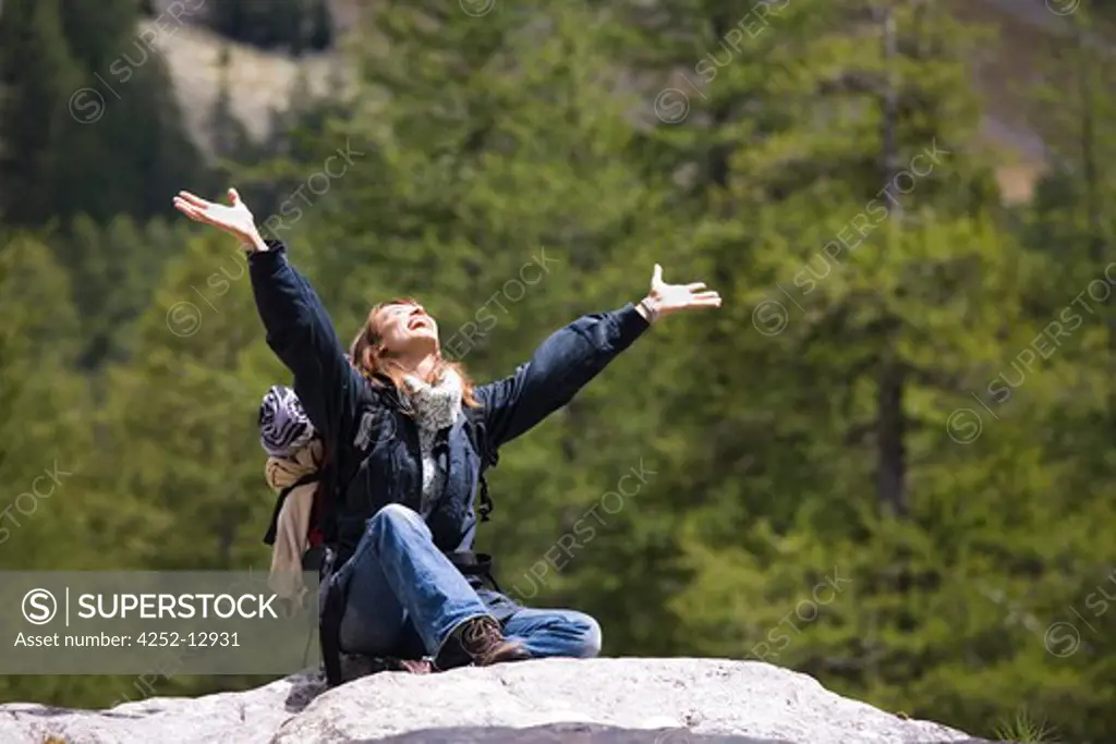 Woman hiking.