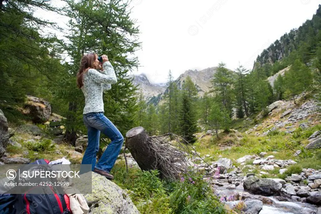Woman nature binoculars.