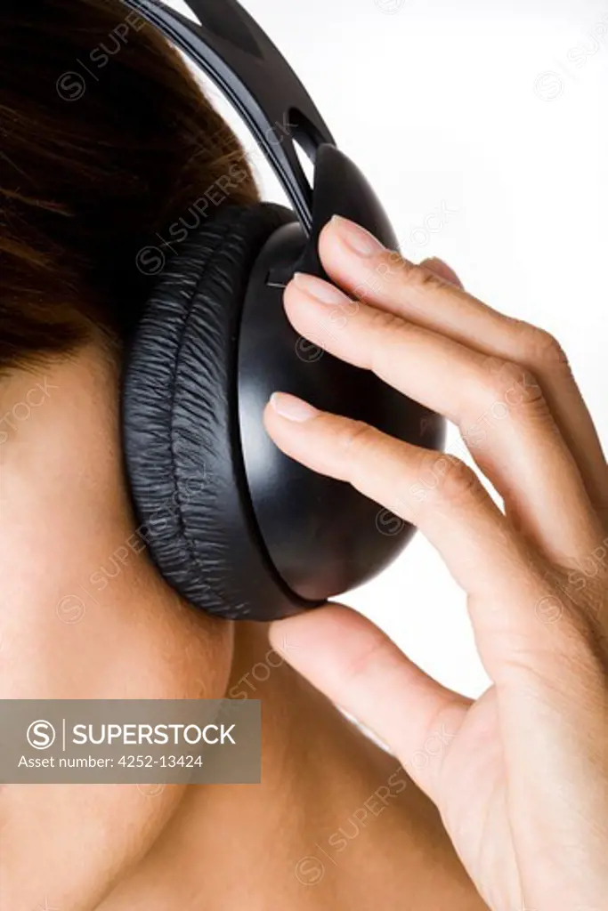 Woman listen headphones