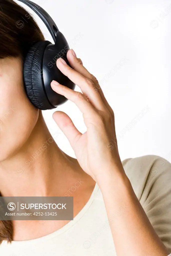 Woman listen headphones