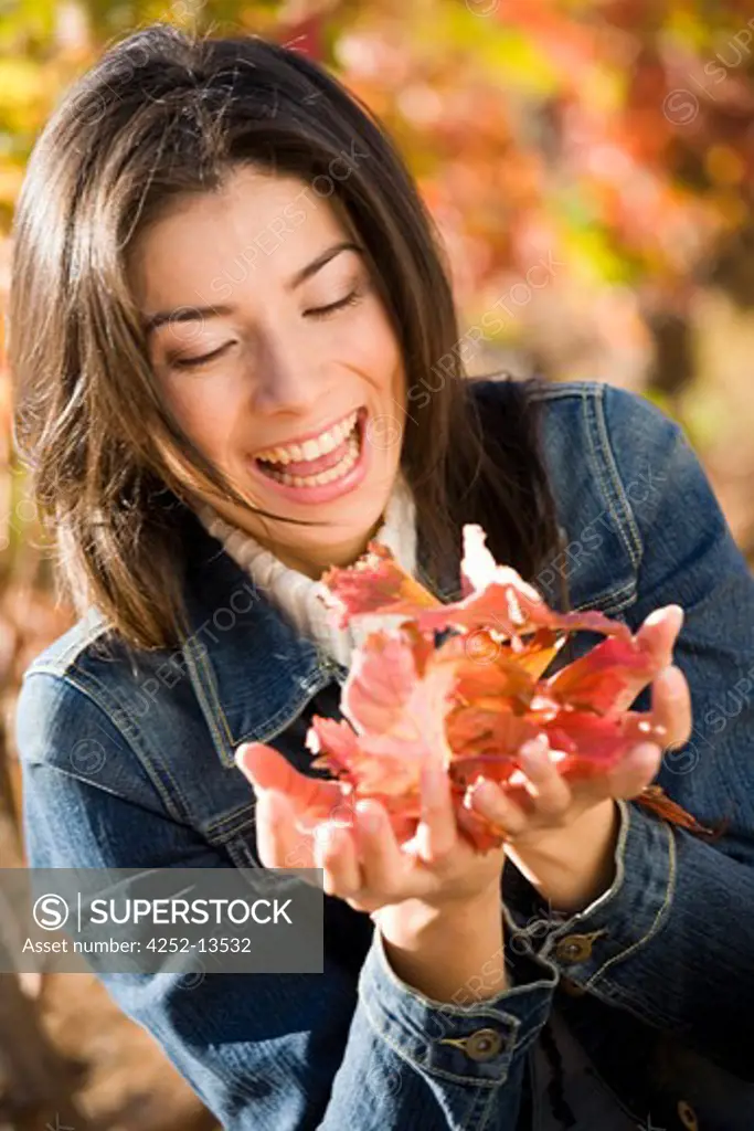 Woman russet leaves