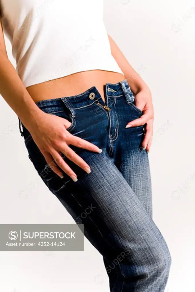 Woman leaness jean