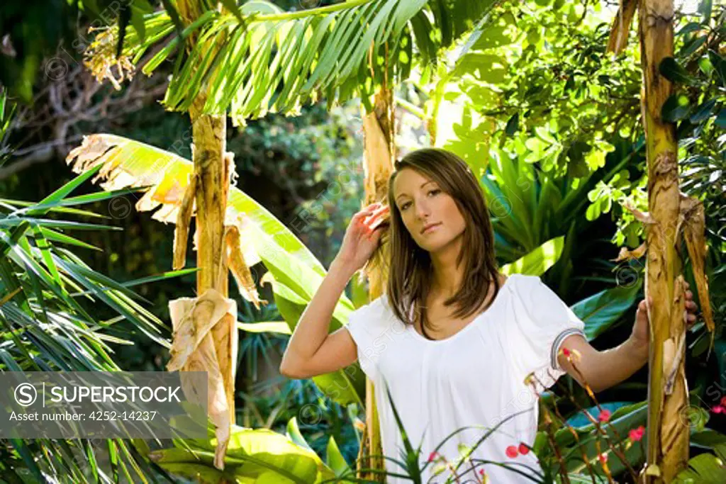 Woman tropical forest.