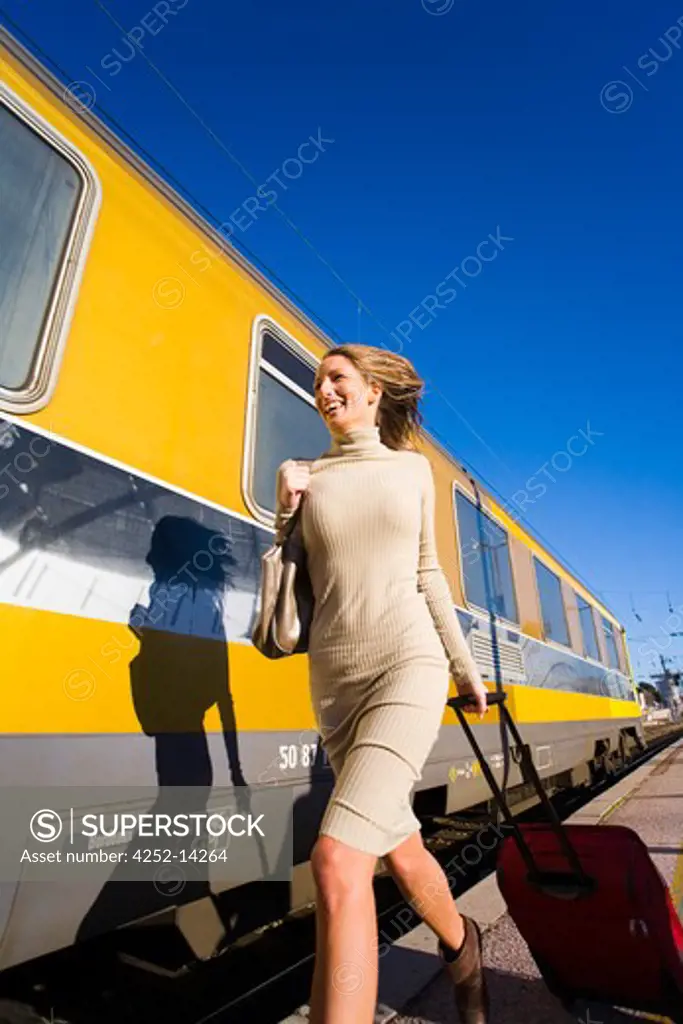 Woman train station.